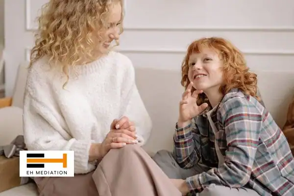 Happy mother and child after sorting child arrangements mediation City of London